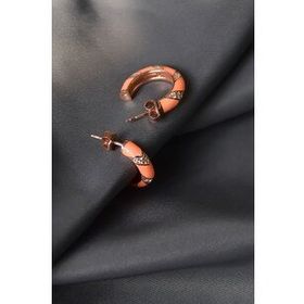 Papatya Silver 925 Ayar Gümüş Rose Kaplama Zirkon Taşlı Turuncu Mineli Desenli Halka Küpe