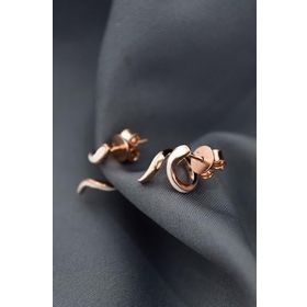 Papatya Silver 925 Ayar Gümüş Rose Kaplama Zirkon Taşlı Yeşil Gözlü Beyaz Mineli Yılan Küpe