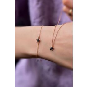 Papatya Silver 925 Ayar Gümüş Rose Kaplama Zirkon Taşlı Yıldız Kolye ve Bileklik Set