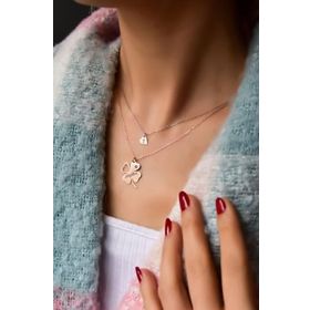 Papatya Silver 925 Ayar Gümüş Rose Rodyum Kaplama Asansörlü Isimli Mineli Nazar Kalp Ve Şans Yonca Kolye
