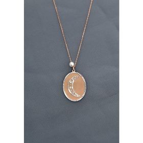 Papatya Silver 925 Ayar Gümüş Rose Rodyum Kaplama İncili Hilal Yıldız Kolye