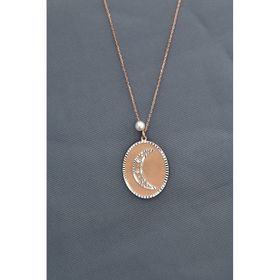 Papatya Silver 925 Ayar Gümüş Rose Rodyum Kaplama İncili Hilal Yıldız Kolye