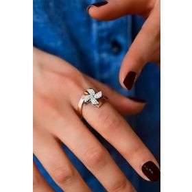 Papatya Silver 925 Ayar Gümüş Rose Rodyum Kaplama Zirkon Taşlı Dönen Rüzgar Gülü Yüzük