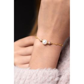 Papatya Silver 925 Ayar Gümüş Rose Sim Toplu Altın Dorika Toplu İnci Kadın Bileklik