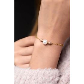 Papatya Silver 925 Ayar Gümüş Rose Sim Toplu Altın Dorika Toplu İnci Kadın Bileklik