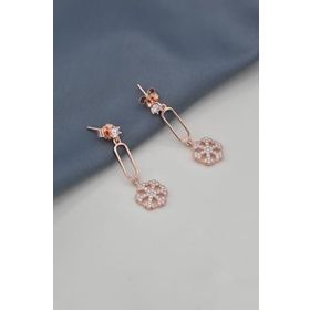 Papatya Silver 925 Ayar Gümüş Sallantılı Köşesiz Dikdörtgen Tektaş Kar tanesi Küpe