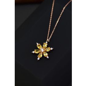 Papatya Silver 925 Ayar Gümüş Sarı Taşlı Kamelya Çiçeği Kolye