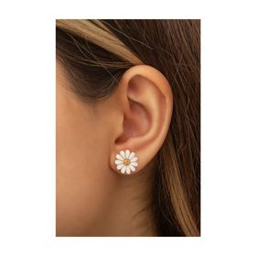 Papatya Silver 925 Ayar Gümüş Sarı Zirkon Taşlı Papatya Küpe