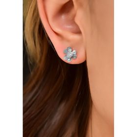 Papatya Silver 925 Ayar Gümüş Sim Toplu Çivili Frezya Çiçeği Küpe