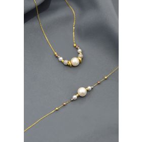 Papatya Silver 925 Ayar Gümüş Simli Üç Renkli Dorika Toplu İncili Kolye Bileklik Set