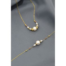 Papatya Silver 925 Ayar Gümüş Simli Üç Renkli Dorika Toplu İncili Kolye Bileklik Set