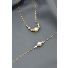 Papatya Silver 925 Ayar Gümüş Simli Üç Renkli Dorika Toplu İncili Kolye Bileklik Set