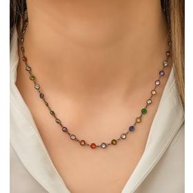 Papatya Silver 925 Ayar Gümüş Sıralı Mix Taşlı Kolye