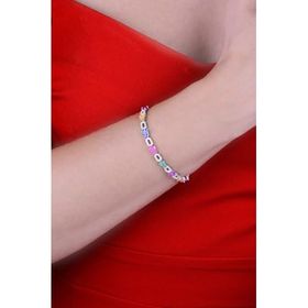 Papatya Silver 925 Ayar Gümüş Sıralı Renkli Damla Taşlı Bileklik