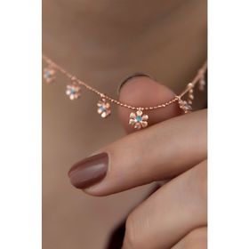 Papatya Silver 925 Ayar Gümüş Sıralı Top Zincirli Firuze Taşlı Papatya Kolye