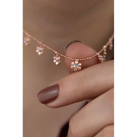 Papatya Silver 925 Ayar Gümüş Sıralı Top Zincirli Firuze Taşlı Papatya Kolye