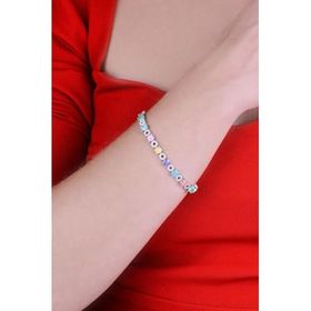 Papatya Silver 925 Ayar Gümüş Sıralı Yuvarlak Renkli Taşlı Bileklik