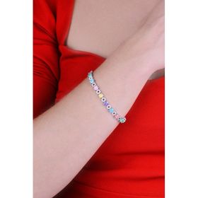 Papatya Silver 925 Ayar Gümüş Sıralı Yuvarlak Renkli Taşlı Bileklik