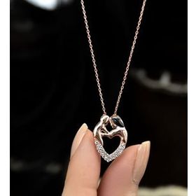 Papatya Silver 925 Ayar Gümüş Taşlı Kalp Sarmalı Anne Çocuk Kolye