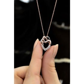 Papatya Silver 925 Ayar Gümüş Taşlı Kalp Sarmalı Anne Çocuk Kolye