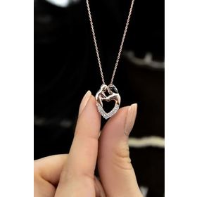 Papatya Silver 925 Ayar Gümüş Taşlı Kalp Sarmalı Anne Çocuk Kolye