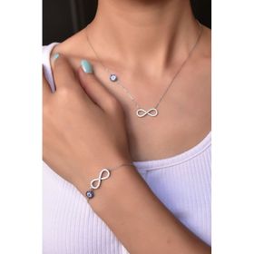 Papatya Silver 925 Ayar Gümüş Taşlı Nazarlı Sonsuzluk Kadın Kolye Bileklik Set