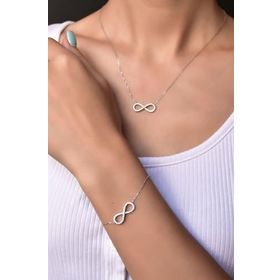 Papatya Silver 925 Ayar Gümüş Taşlı Sonsuzluk Kadın Kolye Bileklik Set