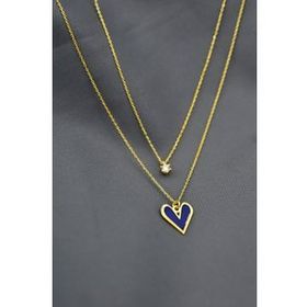 Papatya Silver 925 Ayar Gümüş Tektaş ve Lacivert Mineli Kalp Asansör Kolye