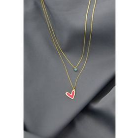 Papatya Silver 925 Ayar Gümüş Tektaş ve Pembe Mineli Kalp Asansör Kolye