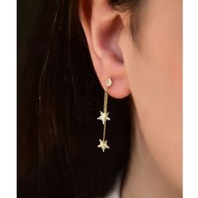 Papatya Silver 925 Ayar Gümüş Tektaşlı Kristal Kesim Yıldız Zincir Küpe