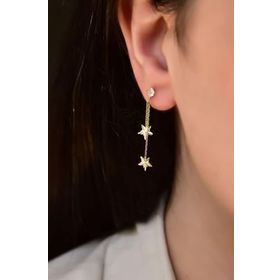 Papatya Silver 925 Ayar Gümüş Tektaşlı Kristal Kesim Yıldız Zincir Küpe