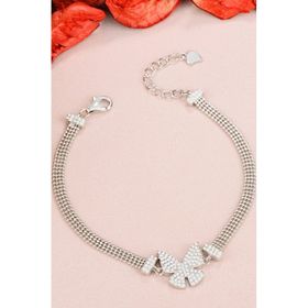 Papatya Silver 925 Ayar Gümüş Toplu Rodyum Kaplama Kelebek Bileklik