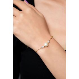 Papatya Silver 925 Ayar Gümüş Üç Renk Kaplama Dorika Toplu Üç İncili Kadın Bileklik