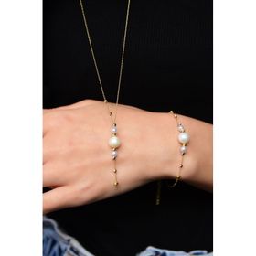 Papatya Silver 925 Ayar Gümüş Üç Renkli Dorika Toplu İncili Kolye Bileklik Set
