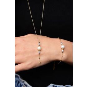 Papatya Silver 925 Ayar Gümüş Üç Renkli Dorika Toplu İncili Kolye Bileklik Set