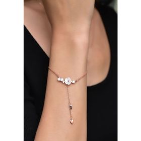 Papatya Silver 925 Ayar Gümüş Zincir Sallantılı Taşlı Sedef Manolya Çiçeği Bileklik