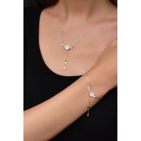 Papatya Silver 925 Ayar Gümüş Zincir Sallantılı Taşlı Sedef Manolya Çiçeği Bileklik