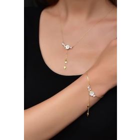 Papatya Silver 925 Ayar Gümüş Zincir Sallantılı Taşlı Sedef Manolya Çiçeği Bileklik