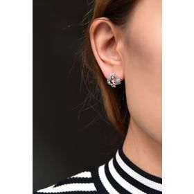 Papatya Silver 925 Ayar Kırmızı Mineli Kuş Taşlı Çivili Gümüş Küpe