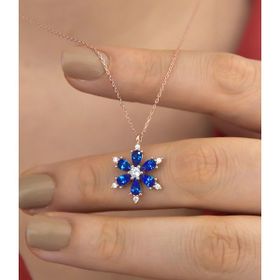 Papatya Silver 925 Ayar Lacivert Taşlı Kamelya Çiçeği Kadın Kadın Gümüş Kolye