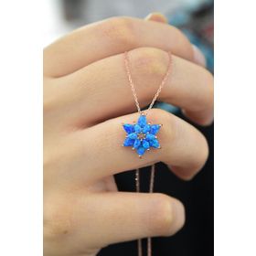 Papatya Silver 925 Ayar Mavi Opal Taşlı Yasemin Çiçeği Gümüş Kolye