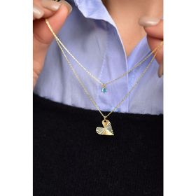 Papatya Silver 925 Ayar Mavi Tektaş Kristal Kalp Asansör Kadın Gümüş Kolye