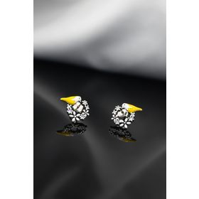 Papatya Silver 925 Ayar Mineli Çiçekli Kuşlu Çivili Gümüş Küpe