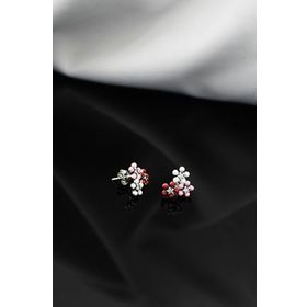 Papatya Silver 925 Ayar Mineli Çoklu Çiçek Çivili Tasarım Gümüş Küpe