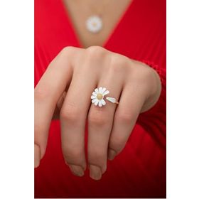 Papatya Silver 925 Ayar Nano Mineli Özel Tasarım Altın Kaplama Papatya Gümüş Yüzük