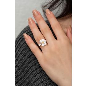 Papatya Silver 925 Ayar Nano Mineli Özel Tasarım Altın Kaplama Papatya Gümüş Yüzük