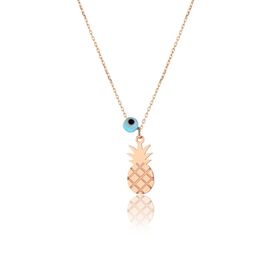 Papatya Silver 925 Ayar Nazar Boncuklu Rose Altın Kaplama Gümüş Ananas Kolye