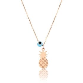 Papatya Silver 925 Ayar Nazar Boncuklu Rose Altın Kaplama Gümüş Ananas Kolye