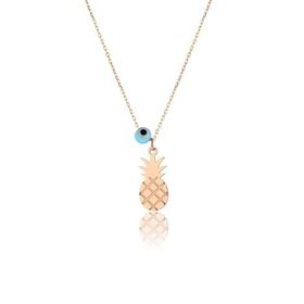 Papatya Silver 925 Ayar Nazar Boncuklu Rose Altın Kaplama Gümüş Ananas Kolye