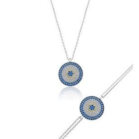 Papatya Silver 925 Ayar Nazar Kolye Bileklik Gümüş Set